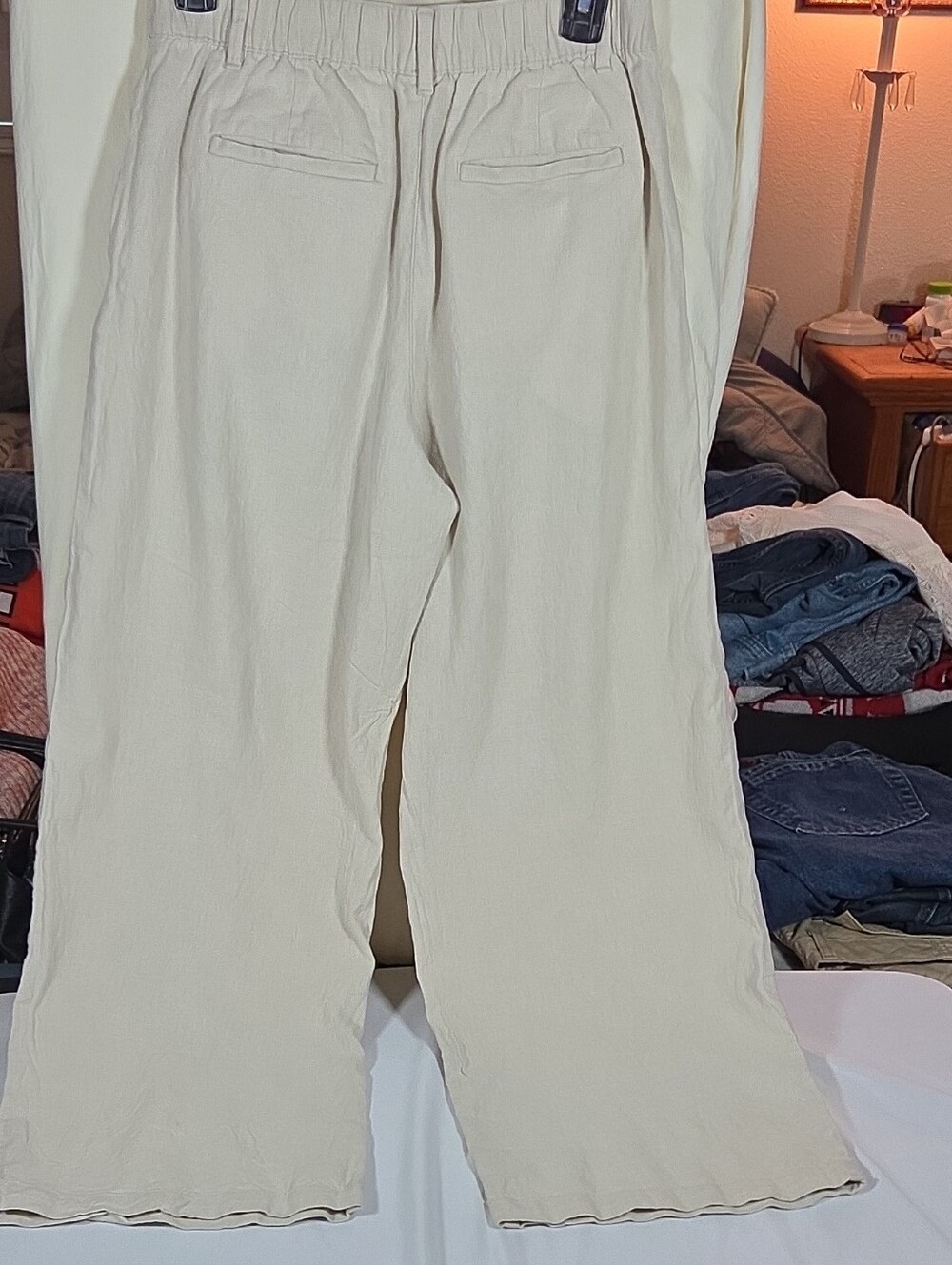 GAP Women's Beige Linen Blend Wide-Leg Pants Pleated Elastic Waist Coastal 8 - Picture 2 of 7